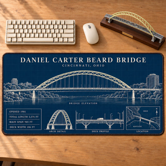 Historic American Bridges Architectural Blueprint Desk Mat Mouse Pad Trending - 5to9vibe