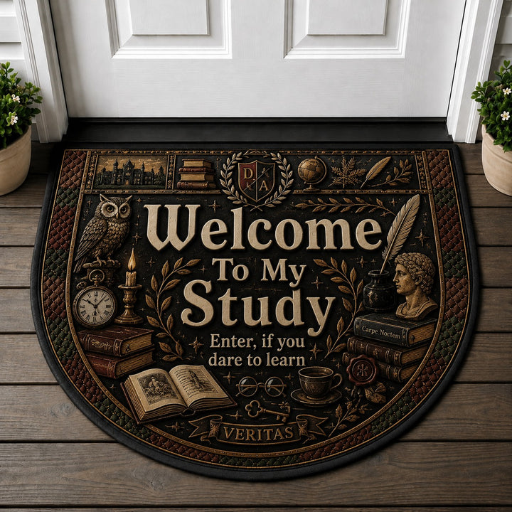 Welcome To My Study Doormat - Dark Academia Vintage Owl Book Welcome Mat - 5to9vibe