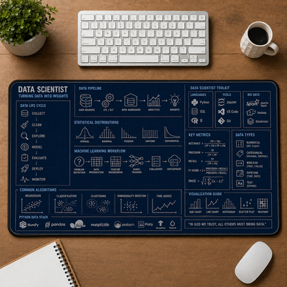 AI Engineer Blueprint Large Desk Mat - Neural Network & Machine Learning Plus Size Mouse Pad - 5to9vibe