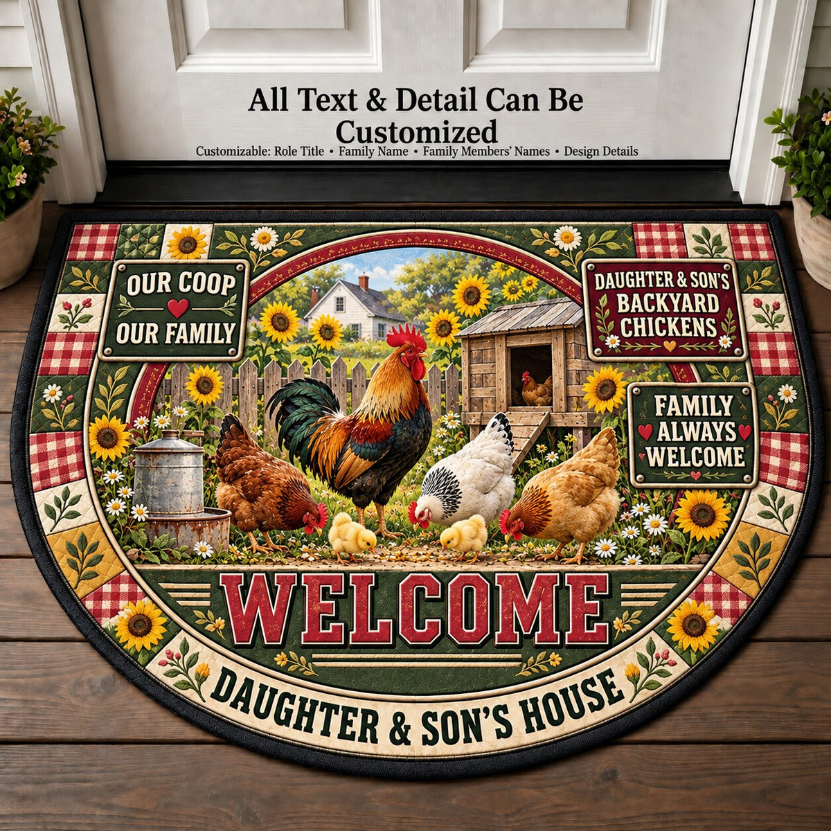 Daughter & Son's Backyard Chickens Personalized Half Round Mat | 5To9Vibe