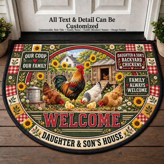 Daughter & Son's Backyard Chickens Personalized Half Round Mat | 5To9Vibe