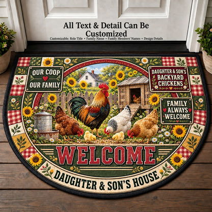 Daughter & Son's Backyard Chickens Personalized Half Round Mat | 5To9Vibe