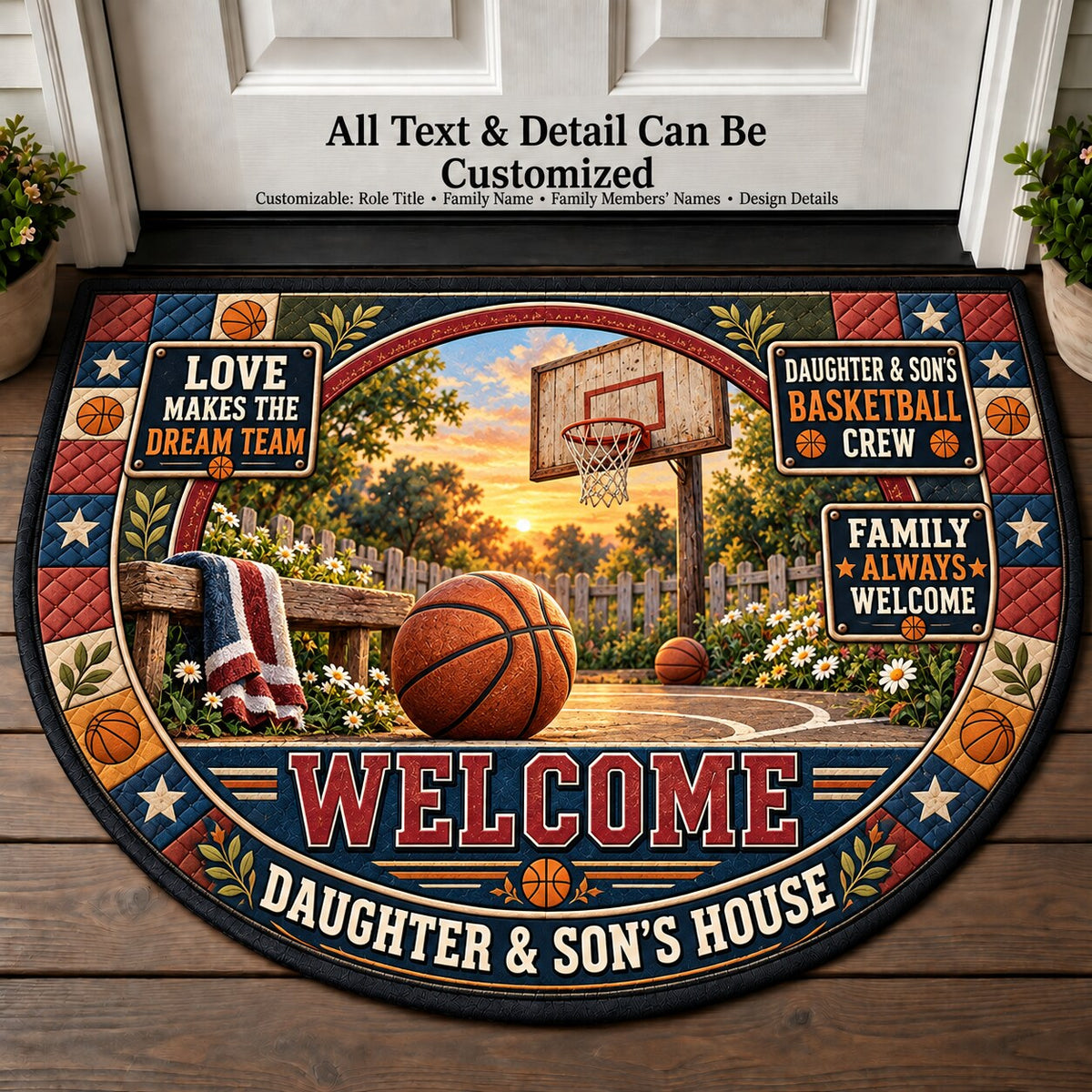Daughter & Son's Basketball Crew Personalized Half Round Mat | 5To9Vibe