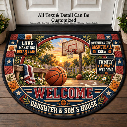 Daughter & Son's Basketball Crew Personalized Half Round Mat | 5To9Vibe
