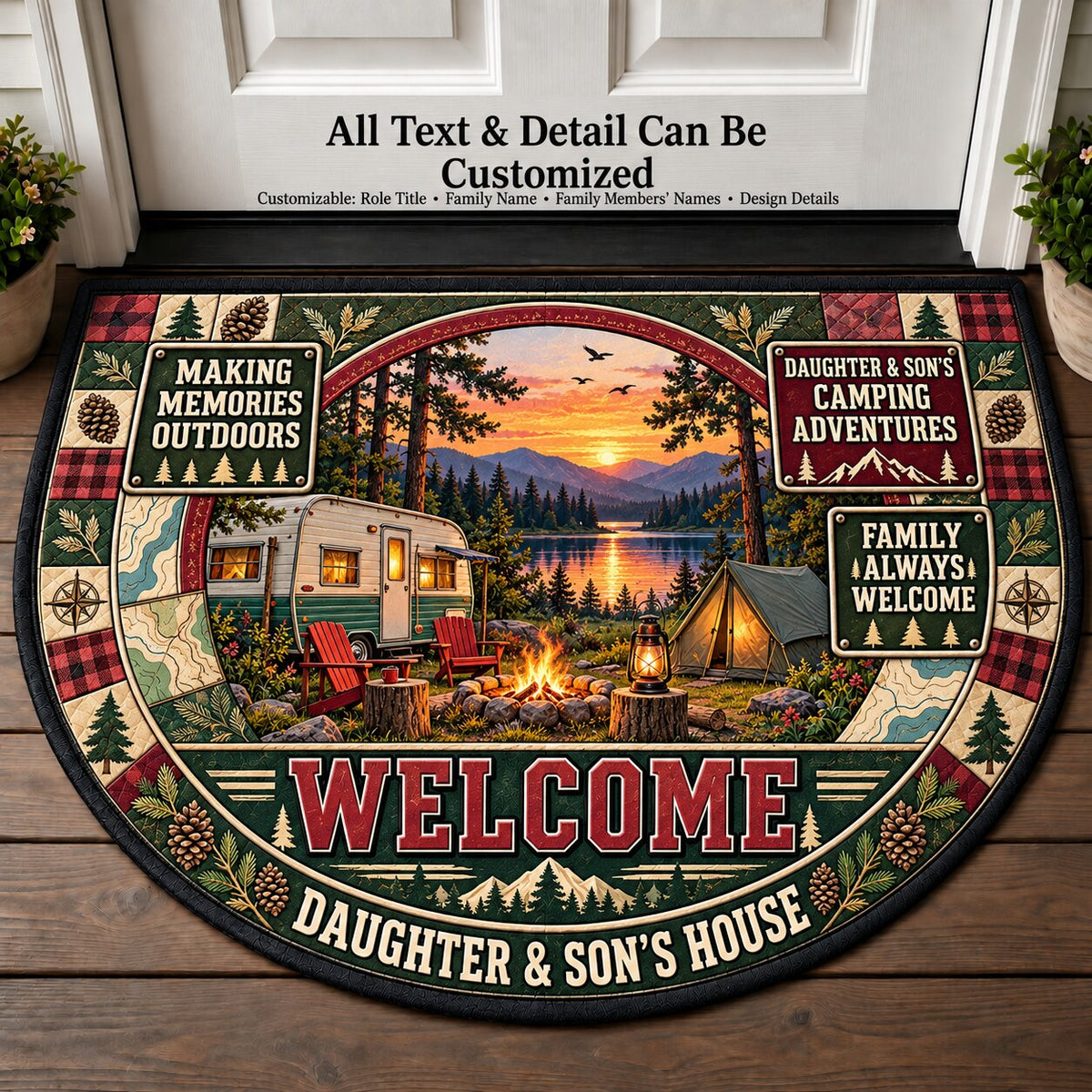 Daughter & Son's Camping Adventures Personalized Half Round Mat | 5To9Vibe