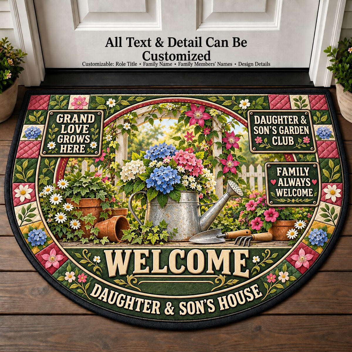 Daughter & Son's Garden Club Personalized Half Round Mat | 5To9Vibe