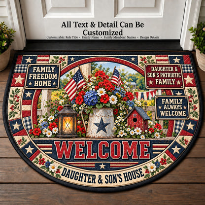 Daughter & Son's Patriotic Family Personalized Half Round Mat | 5To9Vibe