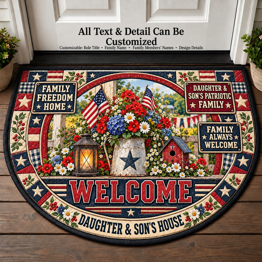 Daughter & Son's Patriotic Family Personalized Half Round Mat | 5To9Vibe