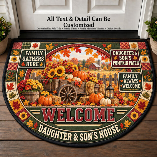 Daughter & Son's Pumpkin Patch Personalized Half Round Mat | 5To9Vibe