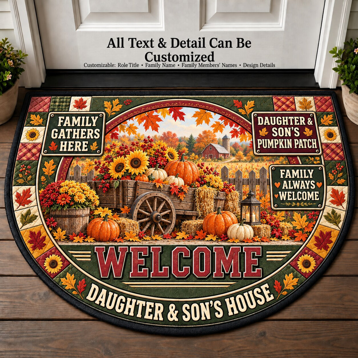 Daughter & Son's Pumpkin Patch Personalized Half Round Mat | 5To9Vibe