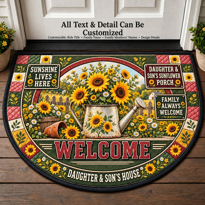 Daughter & Son's Sunflower Porch Personalized Half Round Mat | 5To9Vibe