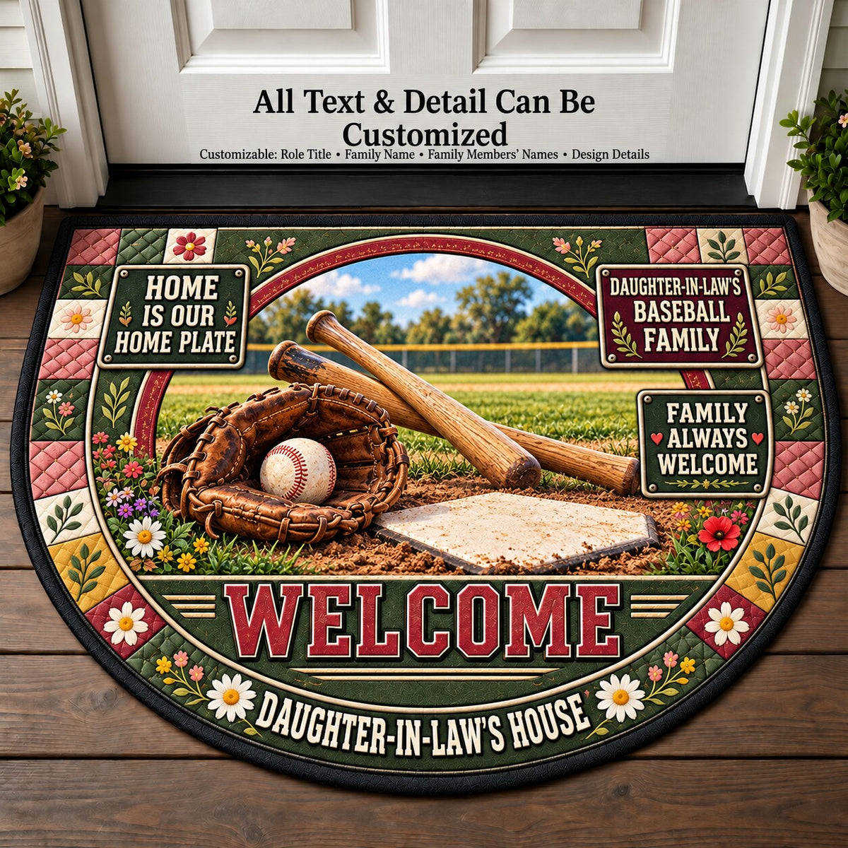 Daughter-in-Law's Baseball Family Personalized Half Round Mat | 5To9Vibe