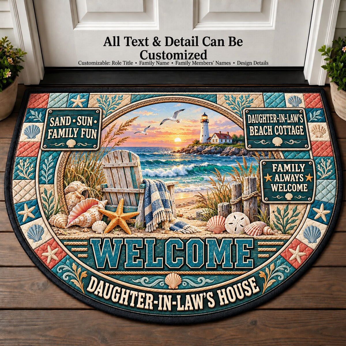 Daughter-in-Law's Beach Cottage Personalized Half Round Mat | 5To9Vibe