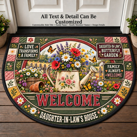 Daughter-in-Law's Butterfly Garden Personalized Half Round Mat | 5To9Vibe