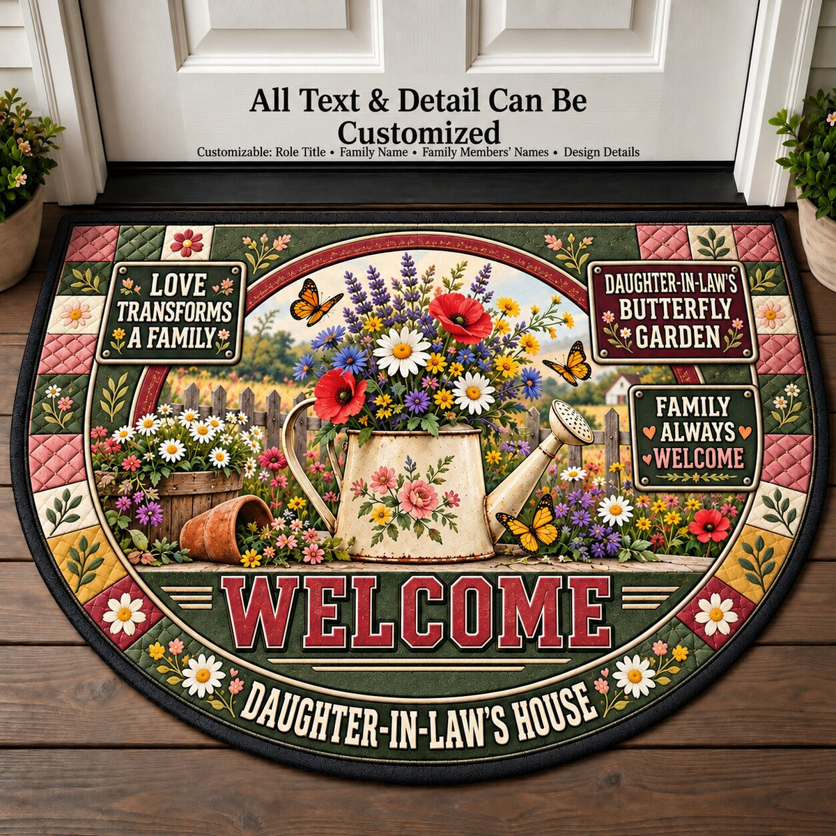 Daughter-in-Law's Butterfly Garden Personalized Half Round Mat | 5To9Vibe