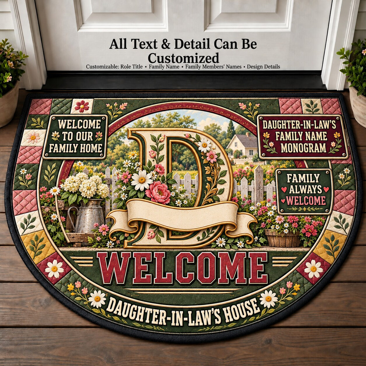 Daughter-in-Law's Family Name Monogram Personalized Half Round Mat | 5To9Vibe