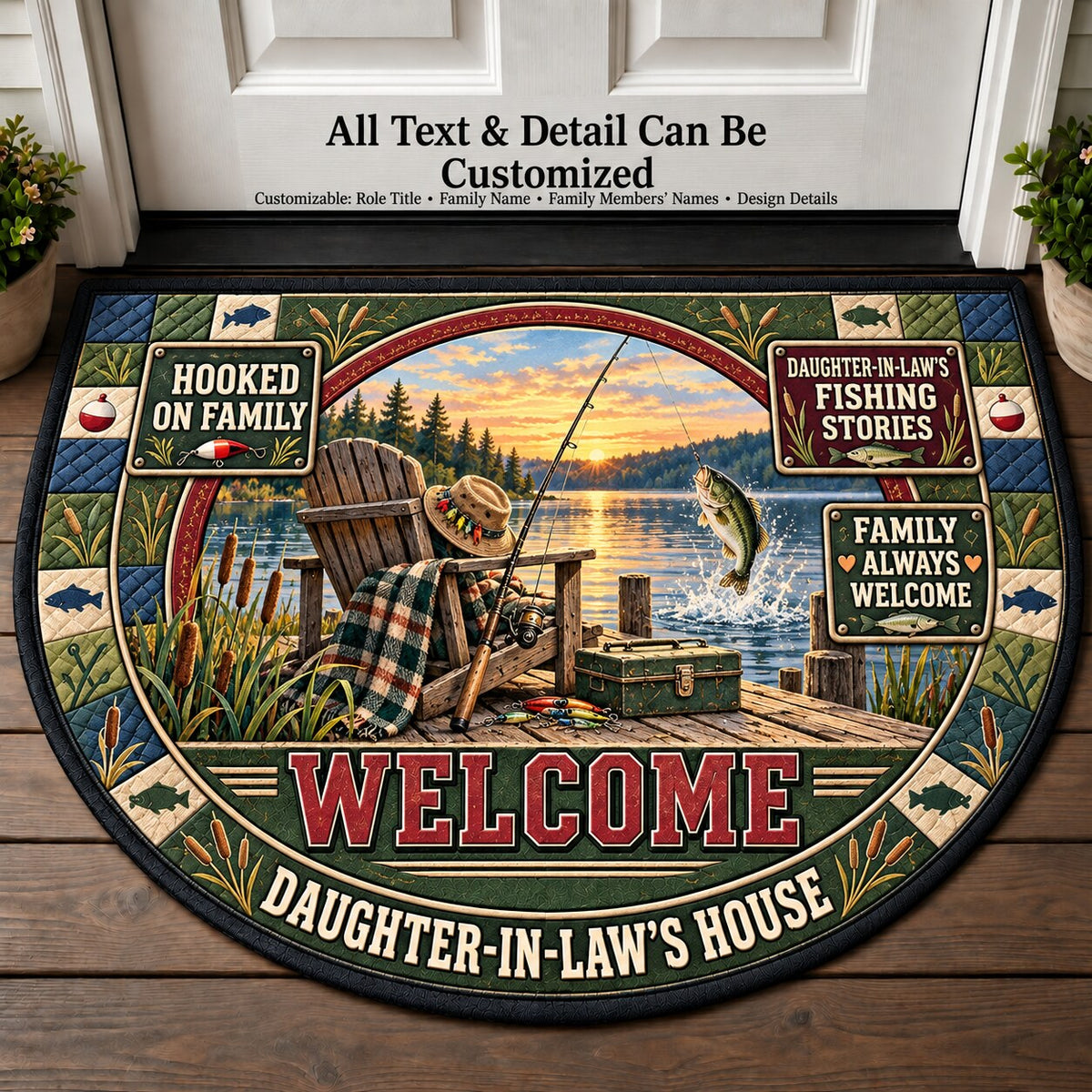 Daughter-in-Law's Fishing Stories Personalized Half Round Mat | 5To9Vibe