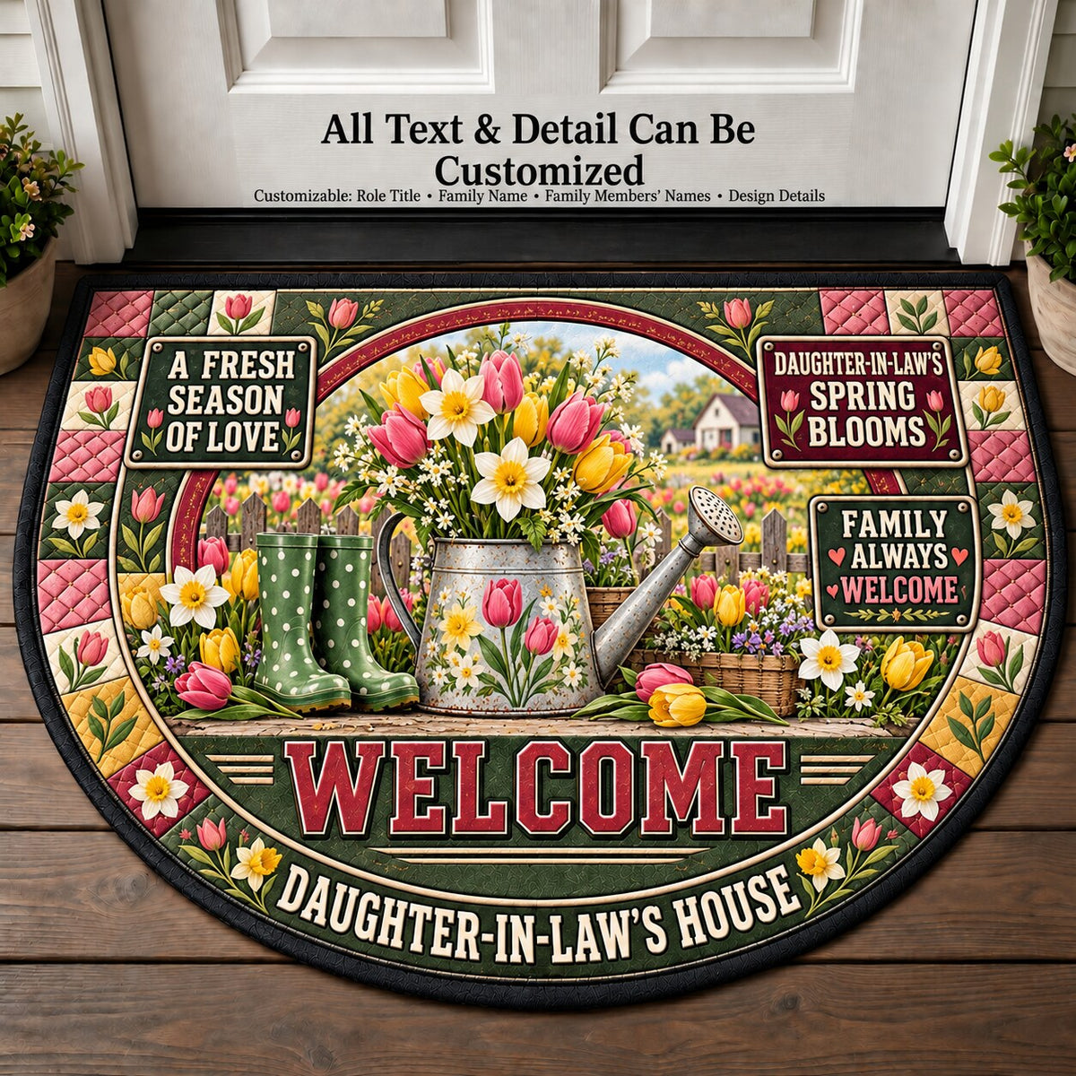 Daughter-in-Law's Spring Blooms Personalized Half Round Mat | 5To9Vibe