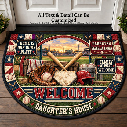 Daughter's Baseball Family Personalized Half Round Mat | 5To9Vibe