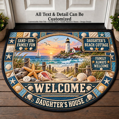 Daughter's Beach Cottage Personalized Half Round Mat | 5To9Vibe