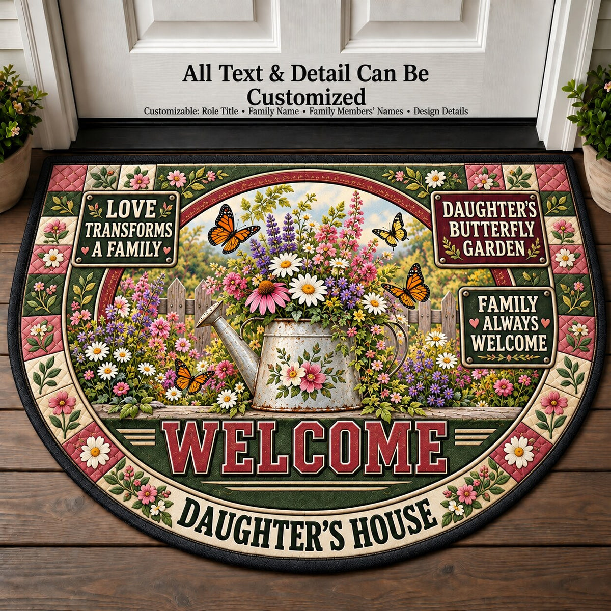 Daughter's Butterfly Garden Personalized Half Round Mat | 5To9Vibe
