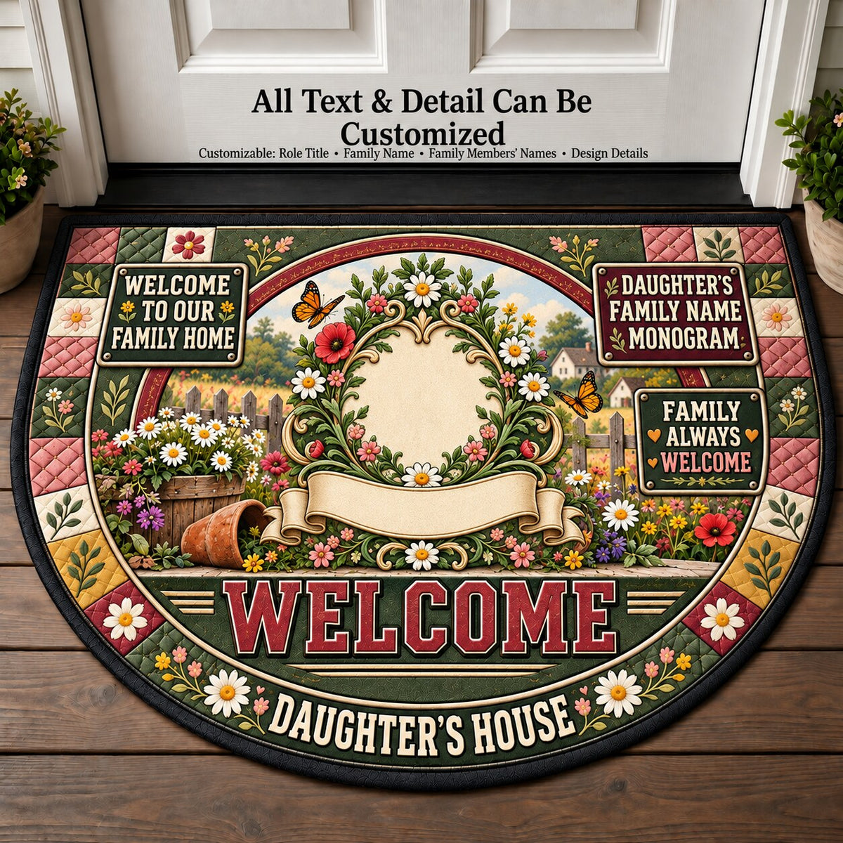 Daughter's Family Name Monogram Personalized Half Round Mat | 5To9Vibe