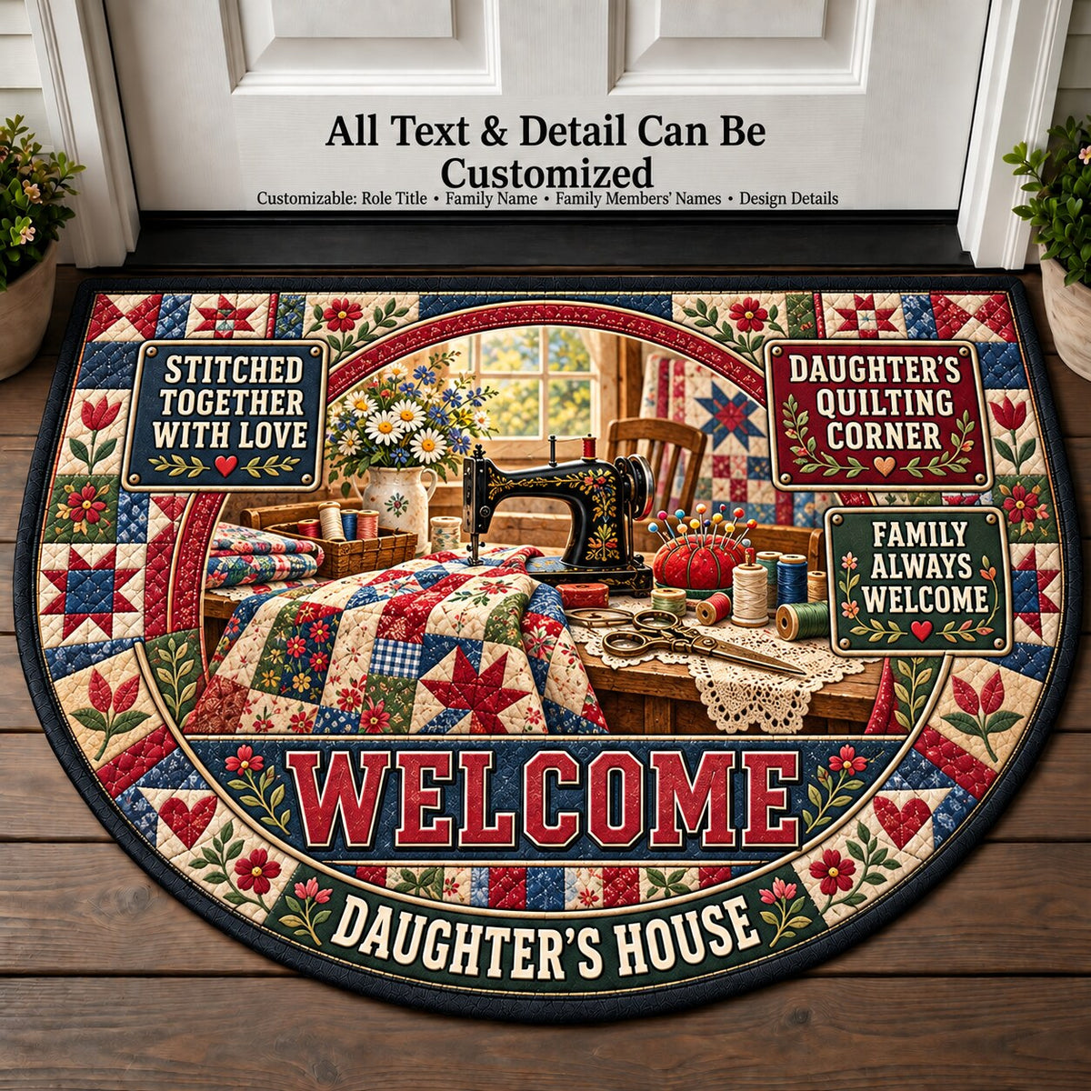 Daughter's Quilting Corner Personalized Half Round Mat | 5To9Vibe