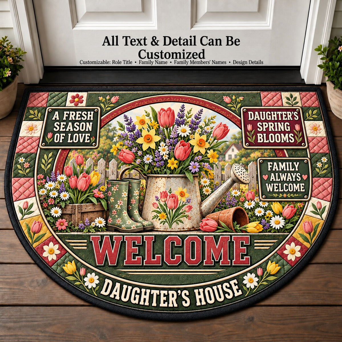 Daughter's Spring Blooms Personalized Half Round Mat | 5To9Vibe