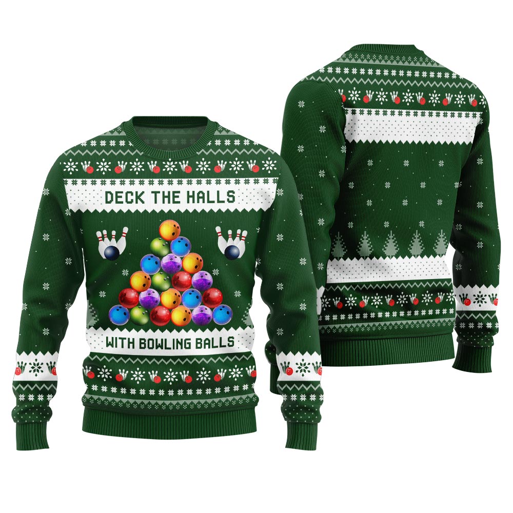 Deck The Halls With Bowling Balls Ugly Christmas Sweater