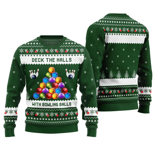 Deck The Halls With Bowling Balls Ugly Christmas Sweater