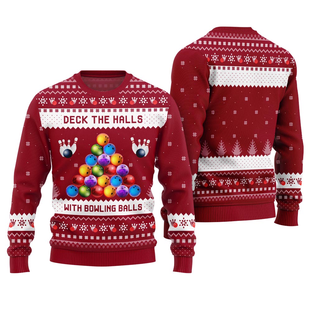 Deck The Halls With Bowling Balls Ugly Christmas Sweater