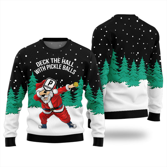 Deck The Halls With Pickleball Santa Christmas Sweater