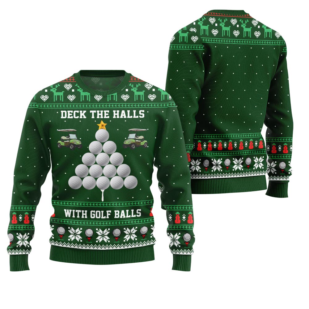 Deck the Halls with Golf Balls Funny Ugly Christmas Sweater