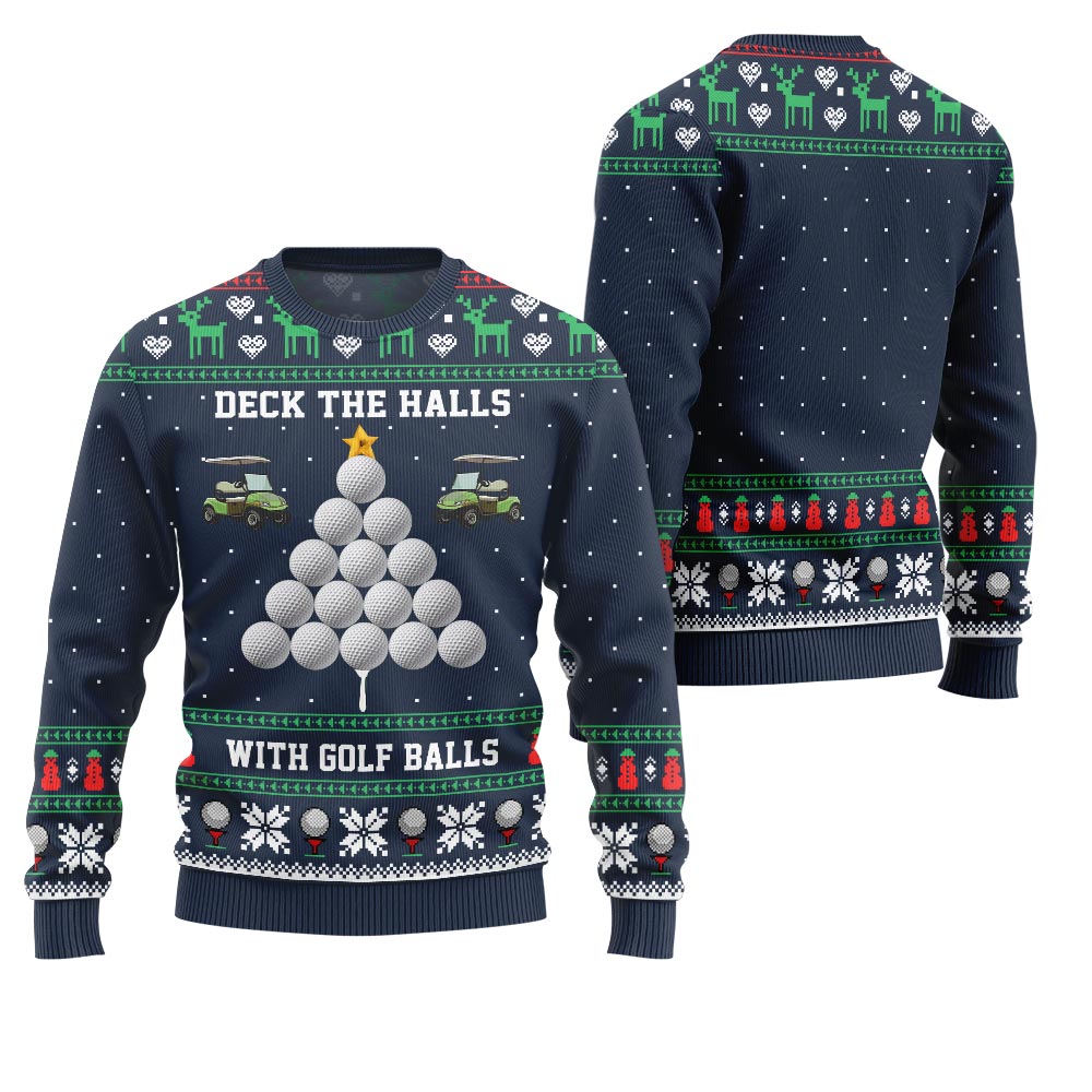 Deck the Halls with Golf Balls Funny Ugly Christmas Sweater