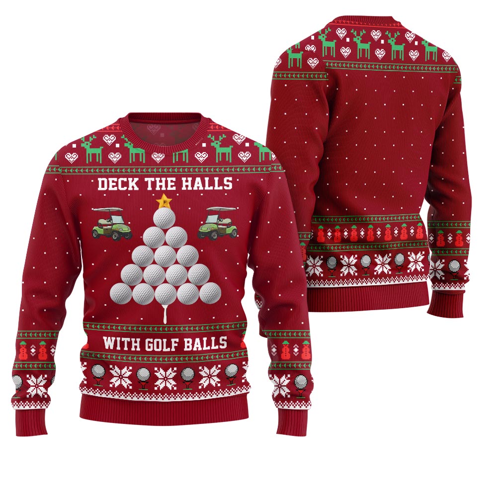 Deck the Halls with Golf Balls Funny Ugly Christmas Sweater