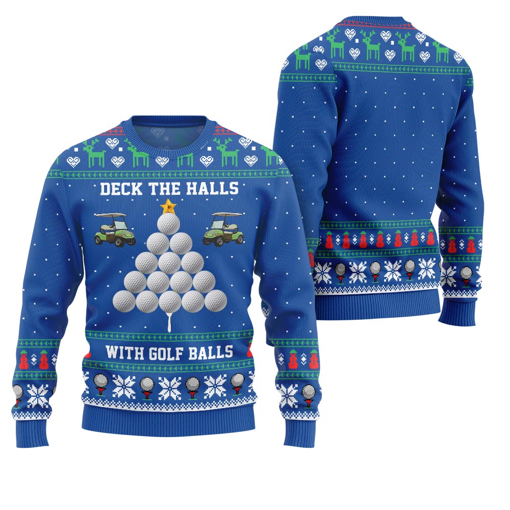 Deck the Halls with Golf Balls Funny Ugly Christmas Sweater