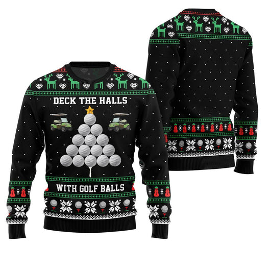 Deck the Halls with Golf Balls Funny Ugly Christmas Sweater