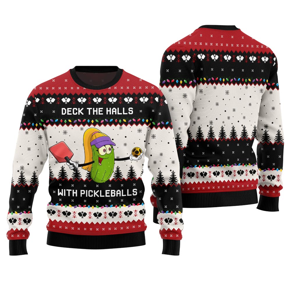 Deck the Halls with Pickleballs Ugly Xmas Sweater