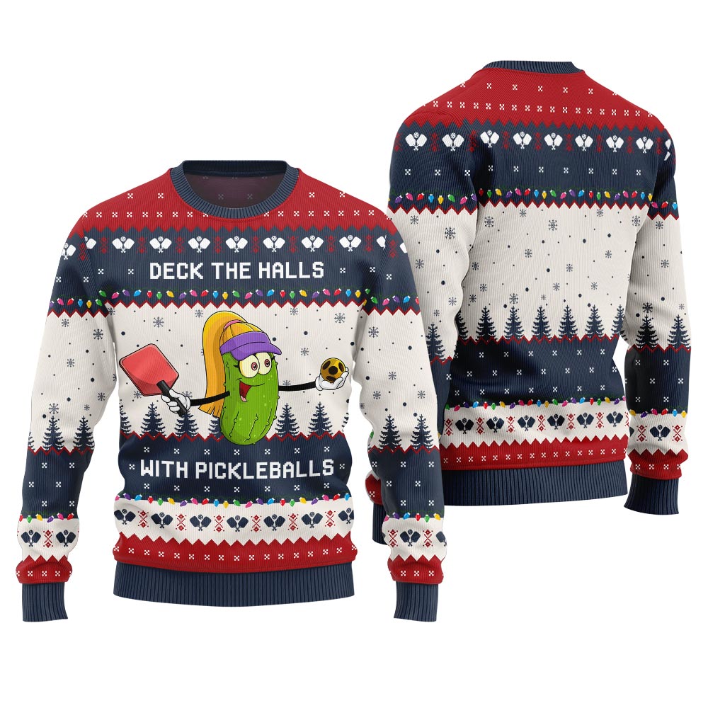 Deck the Halls with Pickleballs Ugly Xmas Sweater