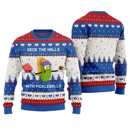 Deck the Halls with Pickleballs Ugly Xmas Sweater