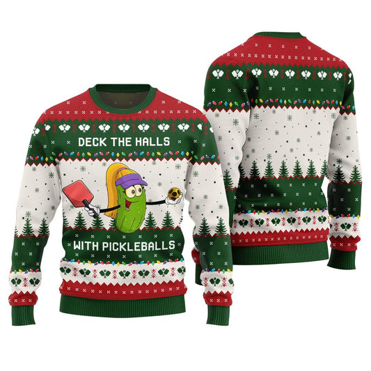 Deck the Halls with Pickleballs Ugly Xmas Sweater