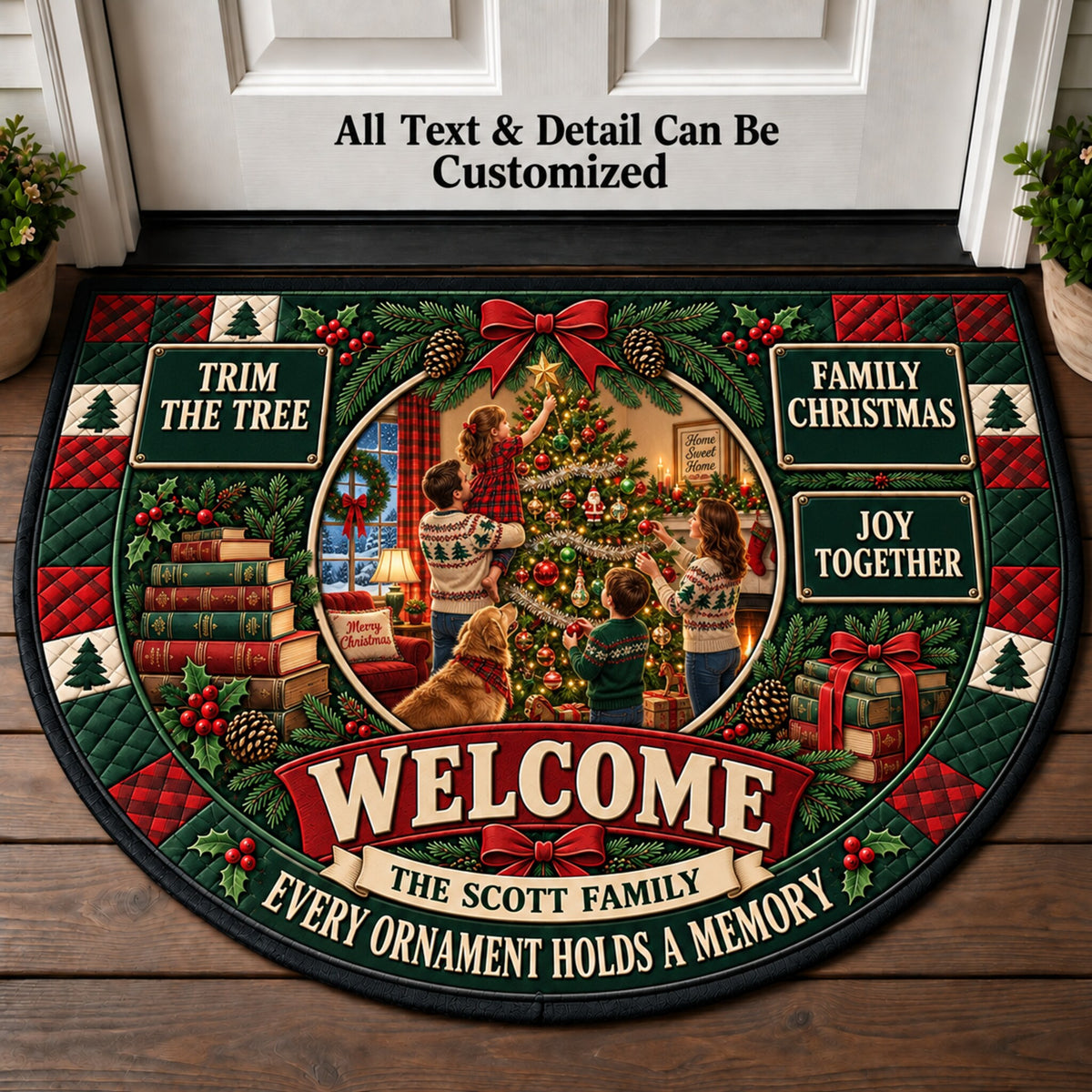 Decorating The Family Tree Personalized Half Round Mat | 5To9Vibe