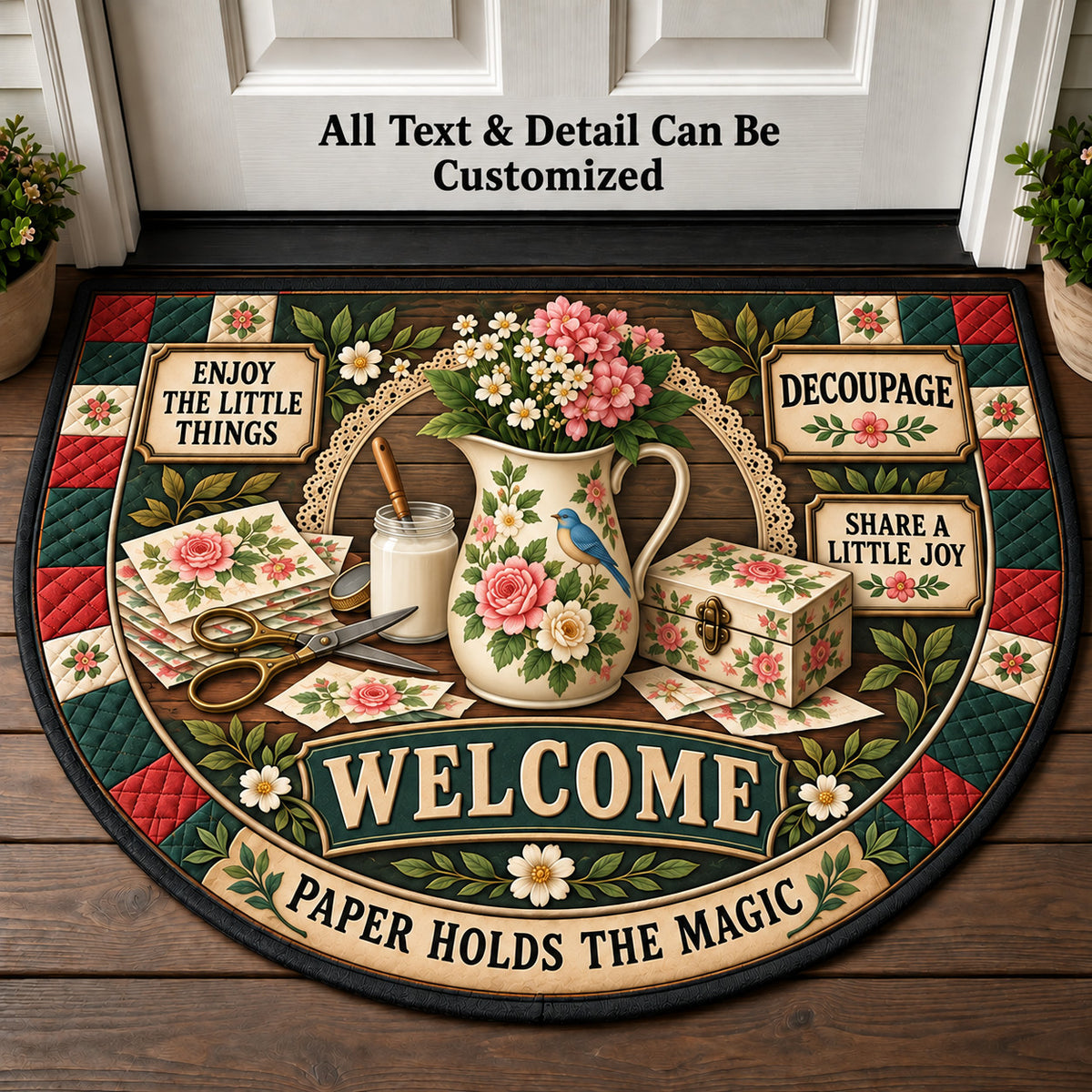 Decoupage Personalized Half Round Mat | 5To9Vibe