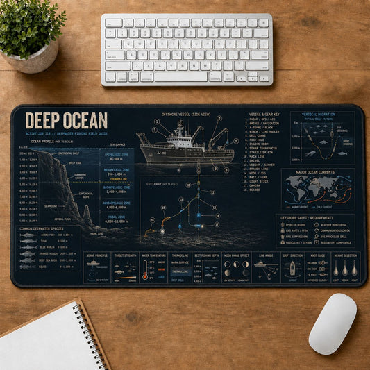 Deep Ocean Fishing Fishing Field Guide Desk Mat | 5To9Vibe