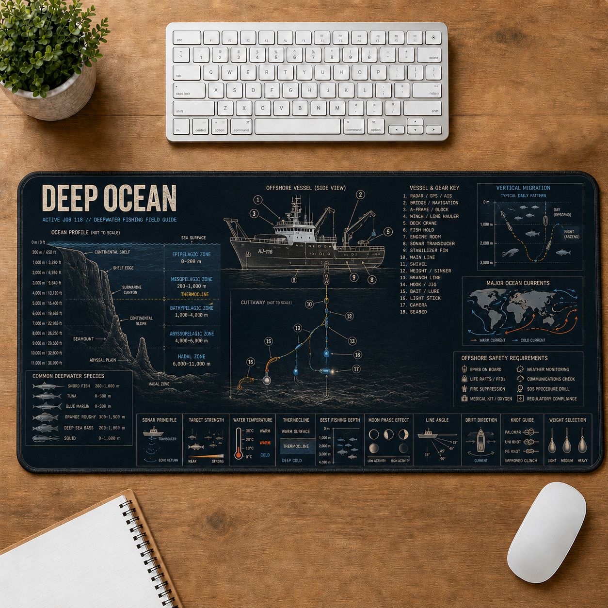 Deep Ocean Fishing Fishing Field Guide Desk Mat | 5To9Vibe