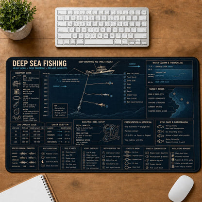 Deep Sea Fishing Fishing Field Guide Desk Mat | 5To9Vibe