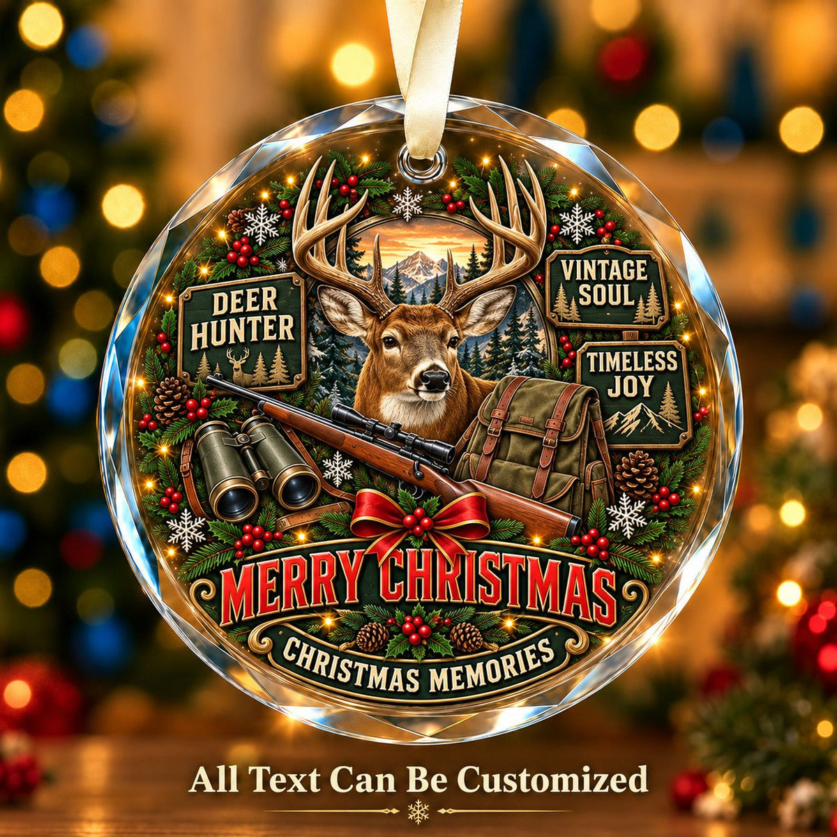 Deer Hunter Personalized Glass Ornament | 5To9Vibe