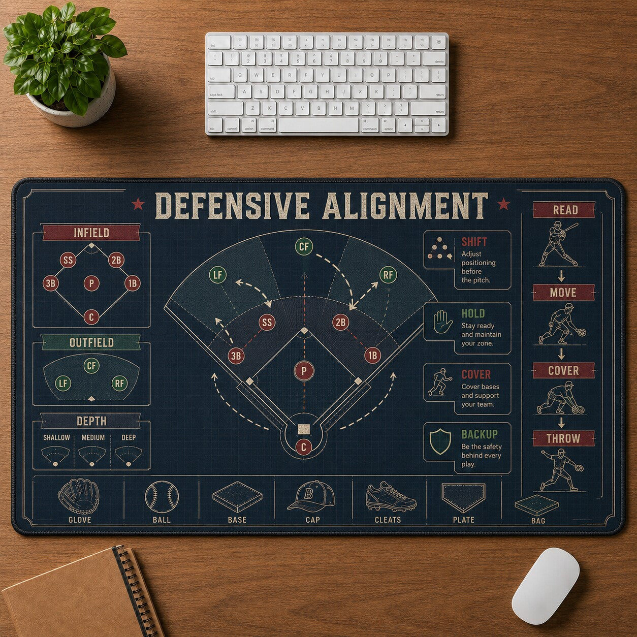 Defensive Alignment Baseball Blueprint Desk Mat | 5To9Vibe