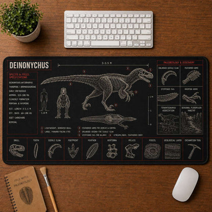 Deinonychus Dinosaur Blueprint Desk Mat | 5To9Vibe