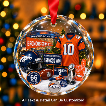 Denver Broncos Jersey Snow Globe Glass Ornament